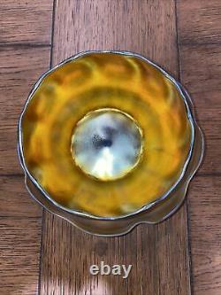 Tiffany Studios Art Glass Finger Bowl & Underplate Gold Iridescent Favrile