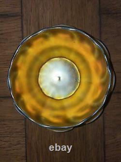 Tiffany Studios Art Glass Finger Bowl & Underplate Gold Iridescent Favrile