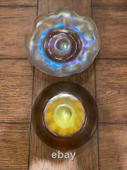Tiffany Studios Art Glass Finger Bowl & Underplate Gold Iridescent Favrile