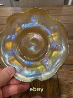 Tiffany Studios Art Glass Finger Bowl & Underplate Gold Iridescent Favrile