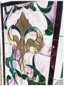 Tiffany Style Stained Beveled Glass Window Panel Rococo Baroque Victorian Swirls
