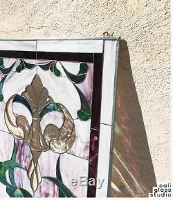Tiffany Style Stained Beveled Glass Window Panel Rococo Baroque Victorian Swirls