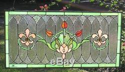 Tiffany Style Stained Glass Window Panel Fleur De Lis 32 x 16