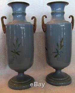 Two Matching Harrach Glass Bohemian Czech Glass Mantle Vases