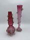Two Stevens & Williams Blown Thorn Cranberry Vases With Rigaree 10 3/4 & 8 3/4