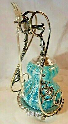 Unique Antique Pickle Castor Aqua Striped Curvy Insert In Curvy Frame