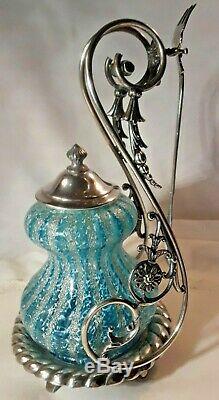 Unique Antique Pickle Castor Aqua Striped Curvy Insert In Curvy Frame