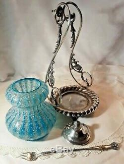 Unique Antique Pickle Castor Aqua Striped Curvy Insert In Curvy Frame