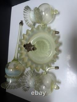 Unusual Excquisite Vaseline And Opalescent Art Glass Epergne