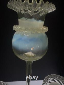 Unusual Excquisite Vaseline And Opalescent Art Glass Epergne