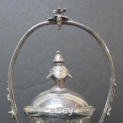 Unusual Victorian Glass Pickle Castor, Silver Plate Stand, Daisy & Button Insert