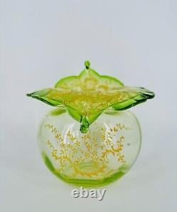 Uranium Glass Vase Victorian Jack In The Pulpit With Enamel Decor Czech