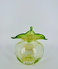 Uranium Glass Vase Victorian Jack In The Pulpit With Enamel Decor Czech