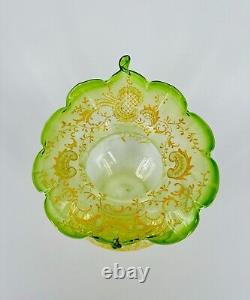 Uranium Glass Vase Victorian Jack In The Pulpit With Enamel Decor Czech