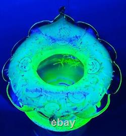 Uranium Glass Vase Victorian Jack In The Pulpit With Enamel Decor Czech