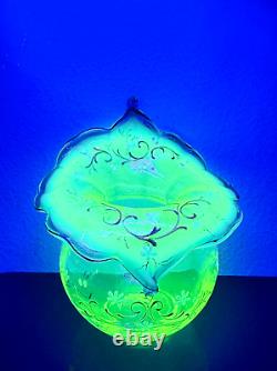Uranium Glass Vase Victorian Jack In The Pulpit With Enameled Czech
