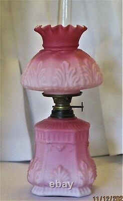 V Rare Iris Victorian Art Glass Miniature Oil Lamp 8H X FINE