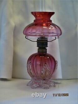 V Rare Iris Victorian Art Glass Miniature Oil Lamp 8H X FINE