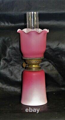 V Rare Iris Victorian Art Glass Miniature Oil Lamp 8H X FINE