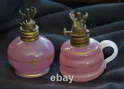 V Rare Iris Victorian Art Glass Miniature Oil Lamp 8H X FINE