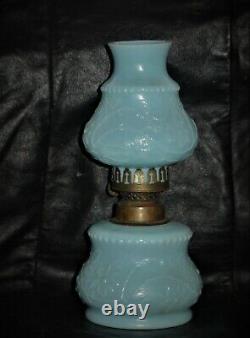 V Rare Iris Victorian Art Glass Miniature Oil Lamp 8H X FINE