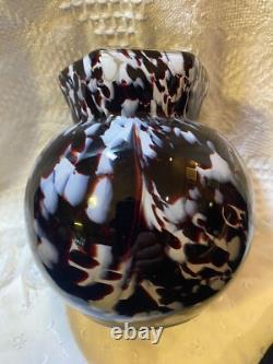 VASE BOHEMIAN HARRACH Gilded Floral Decoration Feather Plume Mark c1890