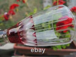 VICTORIAN BOHEMIAN MOSER CUT TO CLEAR RUBY RED CRYSTAL CORDIAL GLASS-5pc