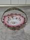 Victorian Bride's Basket With Holder Cranberry Bowl Hand Painted. Courting Couple