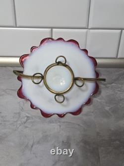 VICTORIAN BRIDE'S BASKET With HOLDER CRANBERRY BOWL HAND PAINTED. COURTING COUPLE VICTORIAN BRIDE'S BASKET With HOLDER CRANBERRY BOWL HAND PAINTED. COURTING COUPLE