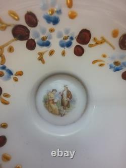 VICTORIAN BRIDE'S BASKET With HOLDER CRANBERRY BOWL HAND PAINTED. COURTING COUPLE VICTORIAN BRIDE'S BASKET With HOLDER CRANBERRY BOWL HAND PAINTED. COURTING COUPLE