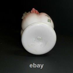 VICTORIAN CASED SATIN GLASS PEACH PINK VASETHORN HANDLES ENAMELED WithH. P. BIRD