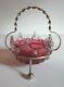 Victorian Cranberry Art Glass Candy Dish, Silver Plate Stand, C. 1880's