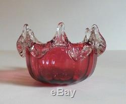 VICTORIAN CRANBERRY ART GLASS CANDY DISH, SILVER PLATE STAND, c. 1880's