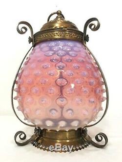 VICTORIAN Cranberry HOBNAIL GLASS SHADE HANGING HALL LAMP Art ANTIQUE Fixture