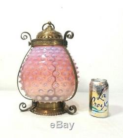 VICTORIAN Cranberry HOBNAIL GLASS SHADE HANGING HALL LAMP Art ANTIQUE Fixture