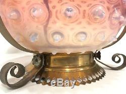 VICTORIAN Cranberry HOBNAIL GLASS SHADE HANGING HALL LAMP Art ANTIQUE Fixture