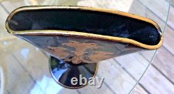 VICTORIAN FAN VASE BLACK ART GLASS w GILDED LOTUS & GRIFFIN ETCHINGS