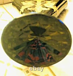 VICTORIAN FAN VASE BLACK ART GLASS w GILDED LOTUS & GRIFFIN ETCHINGS