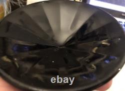 VICTORIAN FAN VASE BLACK ART GLASS w GILDED LOTUS & GRIFFIN ETCHINGS