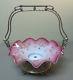 Victorian Period Art Glass Bride's Basket In Ornate Wilcox Silver Plate Stand