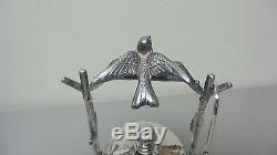 VICTORIAN PERIOD GLASS PICKLE CASTOR, SILVER PLATE STAND with BIRD