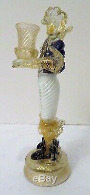 VINTAGE 1950's MURANO 18th DRESSED GLASS figurine butler CANDLE HOLDER Venetian