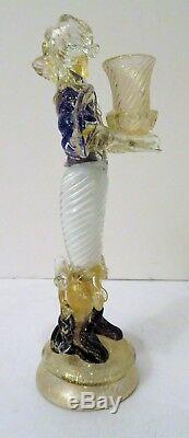 VINTAGE 1950's MURANO 18th DRESSED GLASS figurine butler CANDLE HOLDER Venetian