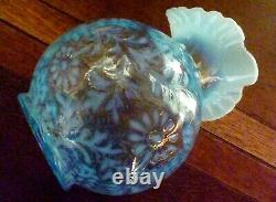 VINTAGE FENTON / WRIGHT Daisy & Fern PITCHER & TUMBLER SET Blue OPALESCENT GLASS