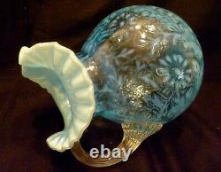 VINTAGE FENTON / WRIGHT Daisy & Fern PITCHER & TUMBLER SET Blue OPALESCENT GLASS