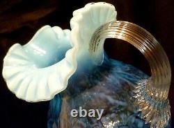 VINTAGE FENTON / WRIGHT Daisy & Fern PITCHER & TUMBLER SET Blue OPALESCENT GLASS