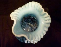 VINTAGE FENTON / WRIGHT Daisy & Fern PITCHER & TUMBLER SET Blue OPALESCENT GLASS