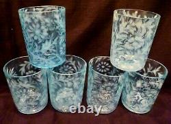 VINTAGE FENTON / WRIGHT Daisy & Fern PITCHER & TUMBLER SET Blue OPALESCENT GLASS