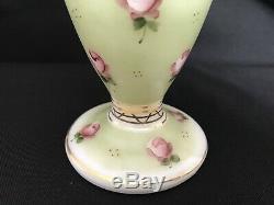 VINTAGE Fenton Emerald Crest/CHARLETON HAND PAINTED ROSE-DBL CRIMPED VASE 6 1/2