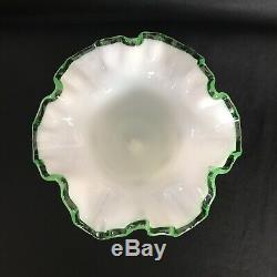 VINTAGE Fenton Emerald Crest/CHARLETON HAND PAINTED ROSE-DBL CRIMPED VASE 6 1/2